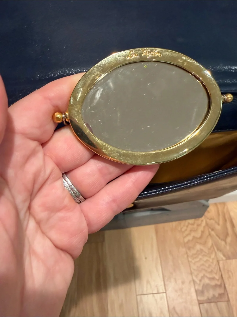 Vintage Lou Taylor Navy Leather Envelope Clutch Wristlet